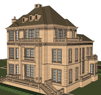欧式别墅外观草图大师模型，SU模型免费下载