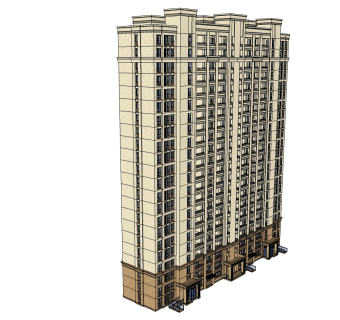 欧式高层住宅楼草图大师模型，住宅楼su模型下载