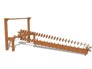 现代乡村水车sketchup模型，水车su模型下载