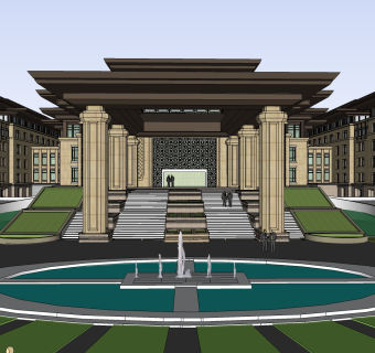 新中式酒店免费su模型下载、酒店草图大师模型下载