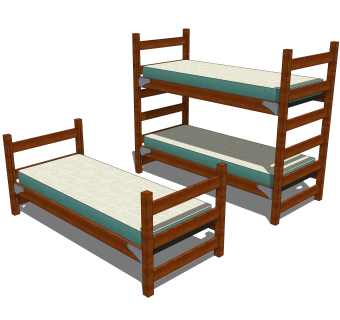 儿童高低床铺草图大师模型，儿童床SU模型下载