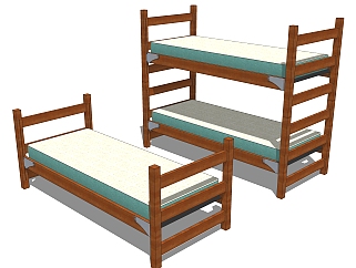 儿童高低床铺草图大师模型，儿童床SU模型下载