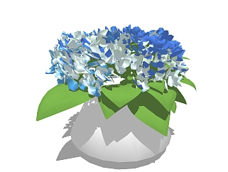 陶瓷花盆植物su模型，绣球花艺草图大师模型下载