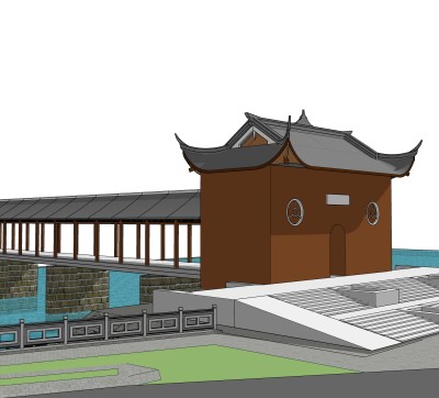 廊桥草图大师模型设计下载，sketchup廊桥su模型分享