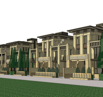 新古典连排别墅su模型下载，sketchup别墅草图大师模型