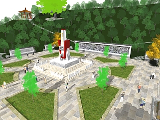 新中式烈士纪念广场景观草图大师模型，烈士纪念广场sketchup模型下载