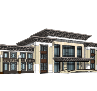 新中式酒店草图大师模型，酒店sketchup模型免费下载