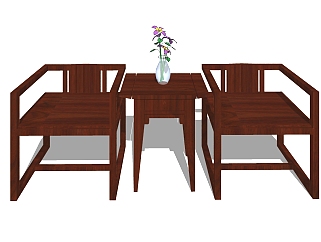 新中式精品桌椅组合SU模型，单椅sketchup模型下载