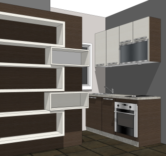 现代橱柜su免费模型，厨房柜草图大师模型下载