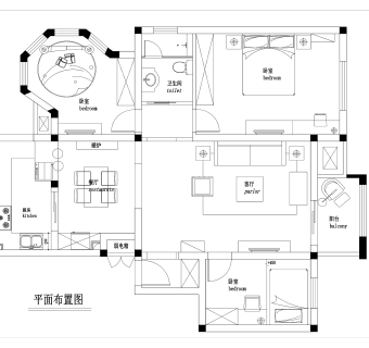 祥细客厅卧室家装户型图三居CAD，免费下载