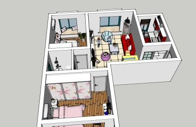 现代风格家装草图大师模型，家装sketchup模型下载