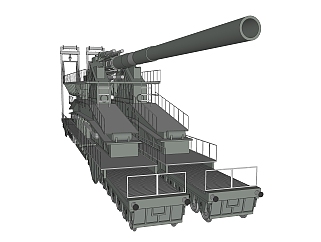 德国古斯塔夫超重型铁道炮su模型，铁道炮草图大师模型下载