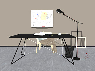 <em>现代简约书桌</em>椅组合su模型，书桌sketchup模型下载