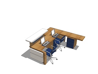 现代办工桌草图大师模型，办公桌sketchup模型下载