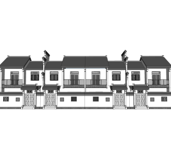 中式联排别墅su模型，别墅skb文件下载