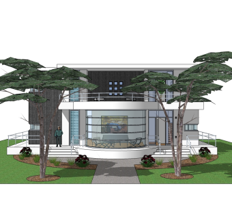 现代风格别墅草图大师模型，别墅SU模型下载