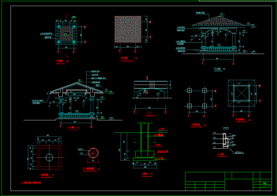 多套中式景观亭cad施工图，景观亭cad图纸下载