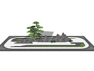 中式枯山<em>水草</em>图大师模型，造型石sketchup模型免费下载