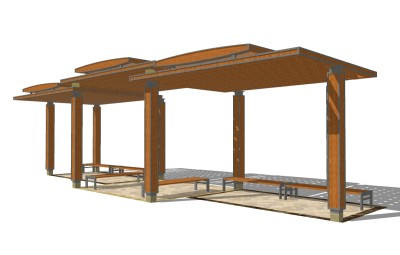 新中式实木廊架草图大师模型，实木廊架sketchup模型下载