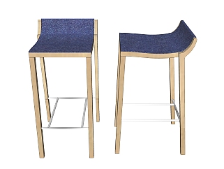现代实木吧椅su模型，固定吧椅草图大师模型下载