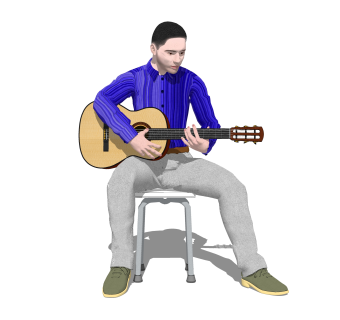 弹吉他人物草图大师模型，弹吉他人物sketchup模型下载