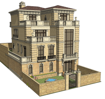 欧式别墅sketchup模型，别墅草图大师模型下载