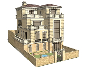 欧式别墅sketchup模型，别墅草图大师模型下载