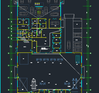 两层钢结构带维修车间4S汽车店建筑施工图，汽车店CAD施工图纸下载