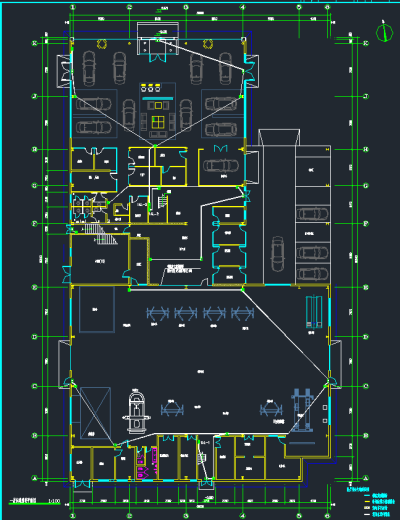 两层钢结构带维修车间4S汽车店建筑施工图，汽车店CAD施工图纸下载