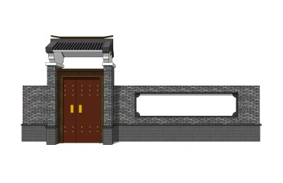 中式院门院墙草图大师模型，院门院墙sketchup模型免费下载