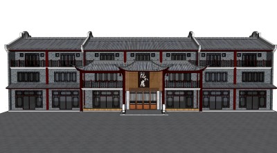 中式酒店客栈免费su模型下载、酒店客栈草图大师模型下载