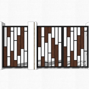 新中式铁艺大门草图大师模型，院门大门sketchup模型免费下载