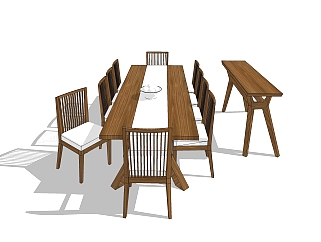 <em>现代实木餐桌椅</em>su模型，实木餐桌椅sketchup模型下载