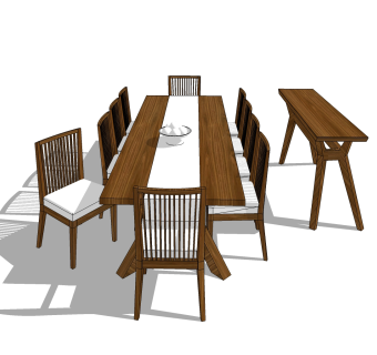 现代实木餐桌椅su模型，实木餐桌椅sketchup模型下载