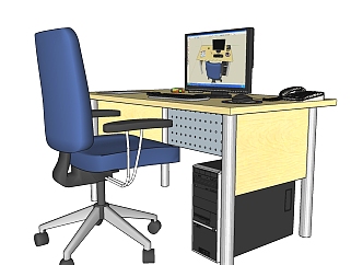 办公电脑桌椅电话笔筒等SU模型，办公电脑桌椅cketchup模型下载