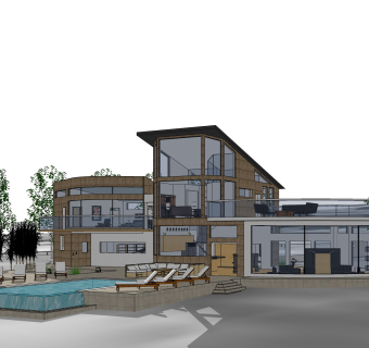 现代度假休闲中式别墅草图大师模型，别墅sketchup模型