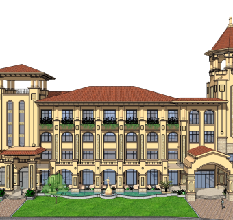 欧式售楼处建筑方案草图大师模型，售楼部建筑沙盘sketchup模型免费下载
