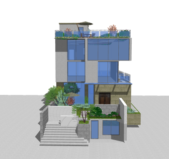 现代风格别墅草图大师模型下载，别墅SKP模型下载