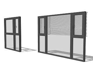 现代风格窗户组合平开窗百叶窗把手SU模型