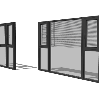 现代风格窗户组合平开窗百叶窗把手SU模型