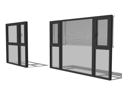 现代风格窗户组合平开窗百叶窗把手SU模型