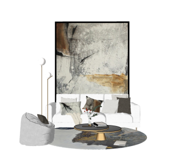 现代轻奢休闲沙发组合su模型，沙发草图大师模型下载