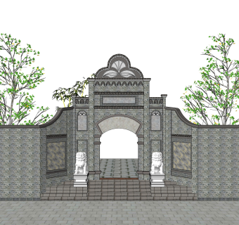 大门式牌楼草图大师模型下载，入口大门sketchup模型分享