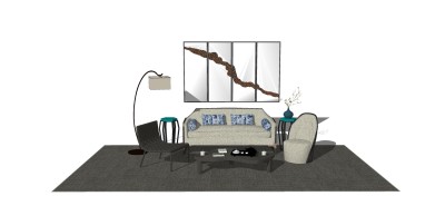 新中式多人沙发草图大师模型，多人沙发sketchup模型下载