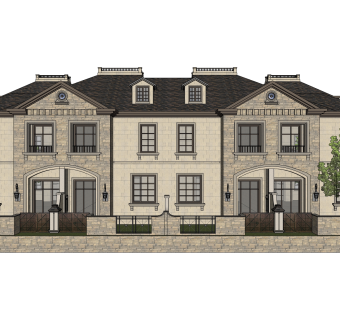 欧式联排别墅SU模型，联排别墅SKP模型下载