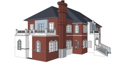 法式别墅外观草图大师模型，SU模型免费下载