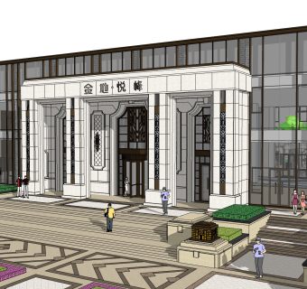 欧式售楼处建筑方案草图大师模型，售楼部建筑沙盘sketchup模型免费下载