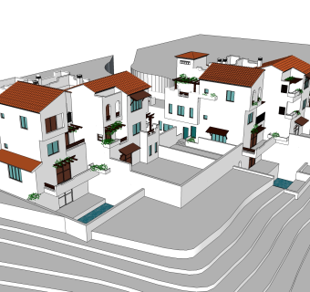欧式联排别墅su模型，别墅skb文件下载