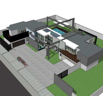 现代简约风格别墅草图大师模型，别墅SU模型下载