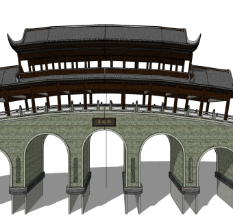 中式桥梁翠阳桥草图大师模型下载、中式桥梁翠阳桥su模型下载